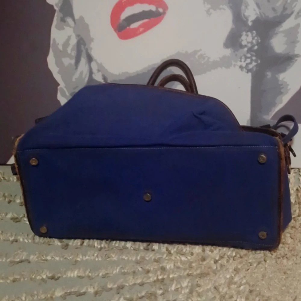 T Anthony Vintage Blueish Purple Canvas And Leather Travel Bag